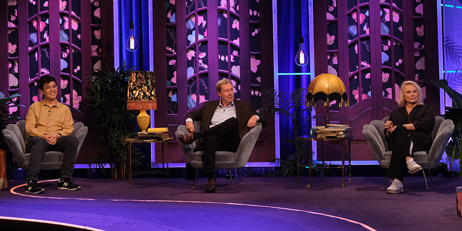 Mel Giedroyc: Unforgivable. Image shows from L to R: Phil Wang, Harry Redknapp, Jennifer Saunders. Mel Giedroyc: Unforgivable. Image shows from L to R: Phil Wang, Harry Redknapp, Jennifer Saunders.