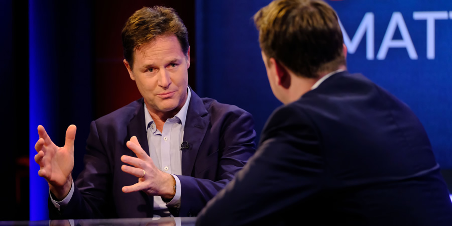 Unspun With Matt Forde. Nick Clegg. Copyright: Avalon Television. Unspun With Matt Forde. Nick Clegg. Copyright: Avalon Television.