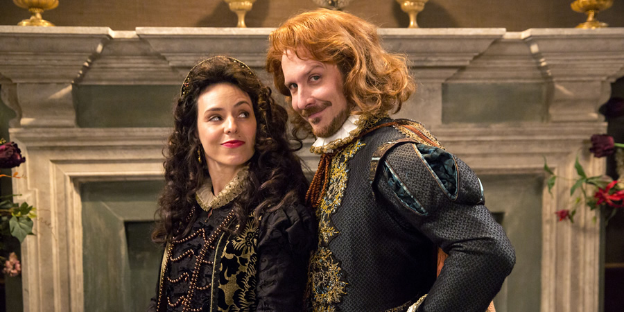 Upstart Crow. Image shows from L to R: Emelia (Montserrat Lombard), Marlowe (Tim Downie). Upstart Crow. Image shows from L to R: Emelia (Montserrat Lombard), Marlowe (Tim Downie).