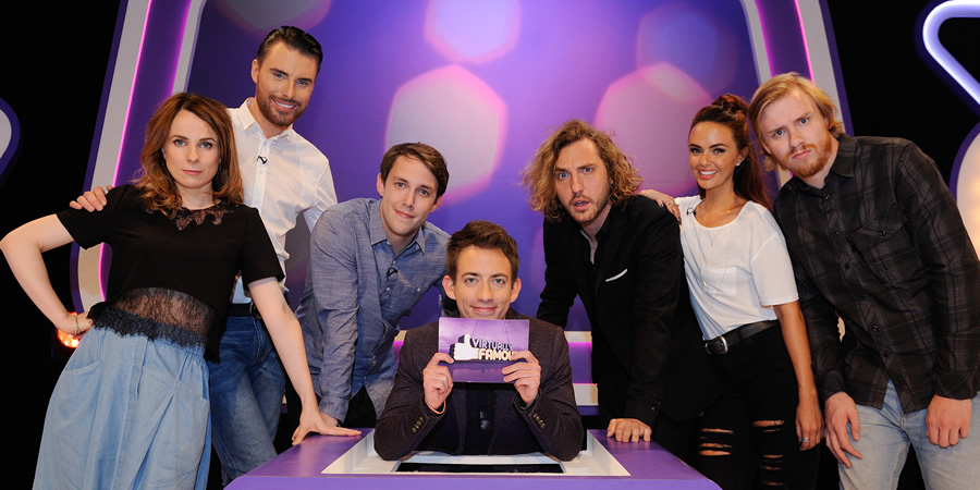 Virtually Famous. Image shows from L to R: Cariad Lloyd, Rylan Clark-Neal, Chris Stark, Kevin McHale, Seann Walsh, Jennifer Metcalfe, Bobby Mair. Copyright: Talkback / Hungry Bear Media. Virtually Famous. Image shows from L to R: Cariad Lloyd, Rylan Clark-Neal, Chris Stark, Kevin McHale, Seann Walsh, Jennifer Metcalfe, Bobby Mair. Copyright: Talkback / Hungry Bear Media.