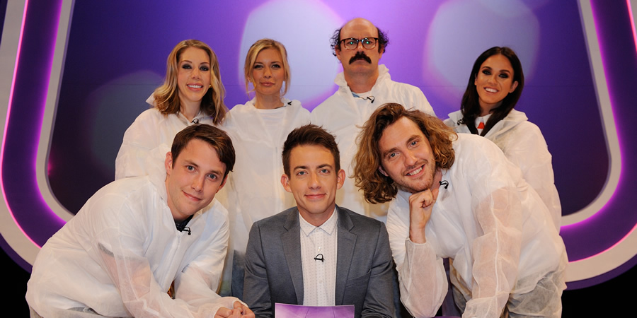 Virtually Famous. Image shows from L to R: Katherine Ryan, Chris Stark, Rachel Riley, Kevin McHale, Sam Simmons, Seann Walsh, Vicky Pattison. Copyright: Talkback / Hungry Bear Media. Virtually Famous. Image shows from L to R: Katherine Ryan, Chris Stark, Rachel Riley, Kevin McHale, Sam Simmons, Seann Walsh, Vicky Pattison. Copyright: Talkback / Hungry Bear Media.