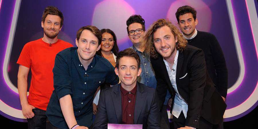 Virtually Famous. Image shows from L to R: Chris Ramsey, Chris Stark, Scarlett Moffatt, Kevin McHale, David Morgan, Seann Walsh, James Argent. Copyright: Talkback / Hungry Bear Media. Virtually Famous. Image shows from L to R: Chris Ramsey, Chris Stark, Scarlett Moffatt, Kevin McHale, David Morgan, Seann Walsh, James Argent. Copyright: Talkback / Hungry Bear Media.