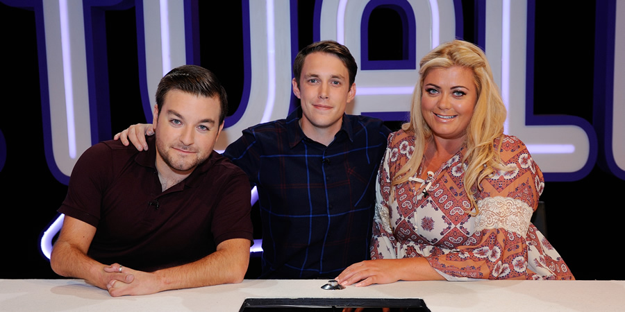 Virtually Famous. Image shows from L to R: Alex Brooker, Chris Stark, Gemma Collins. Copyright: Talkback / Hungry Bear Media. Virtually Famous. Image shows from L to R: Alex Brooker, Chris Stark, Gemma Collins. Copyright: Talkback / Hungry Bear Media.