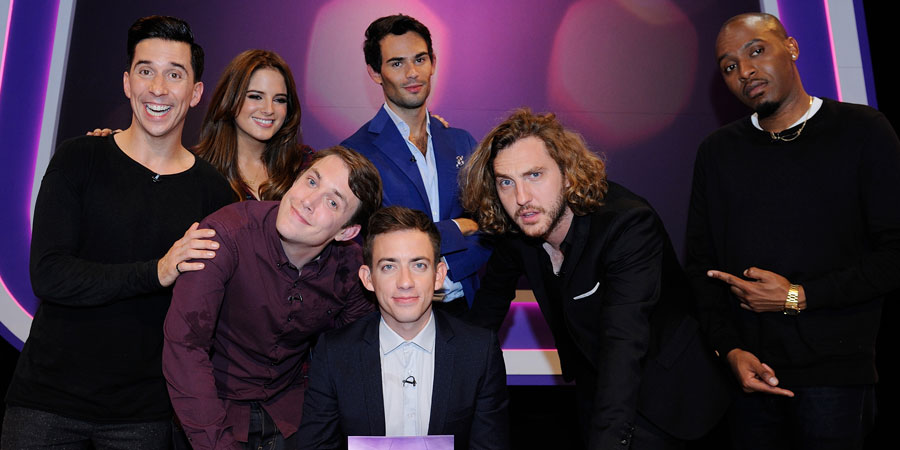 Virtually Famous. Image shows from L to R: Russell Kane, Alexandra Felstead, Chris Stark, Mark-Francis Vandelli, Kevin McHale, Seann Walsh, Dane Baptiste. Copyright: Talkback / Hungry Bear Media. Virtually Famous. Image shows from L to R: Russell Kane, Alexandra Felstead, Chris Stark, Mark-Francis Vandelli, Kevin McHale, Seann Walsh, Dane Baptiste. Copyright: Talkback / Hungry Bear Media.