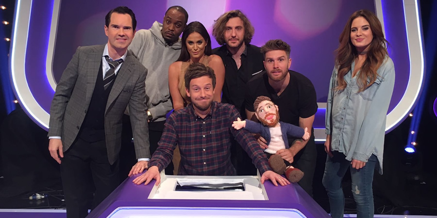 Virtually Famous. Image shows from L to R: Jimmy Carr, Dane Baptiste, Vicky Pattison, Chris Ramsey, Seann Walsh, Joel Dommett, Alexandra Felstead. Virtually Famous. Image shows from L to R: Jimmy Carr, Dane Baptiste, Vicky Pattison, Chris Ramsey, Seann Walsh, Joel Dommett, Alexandra Felstead.