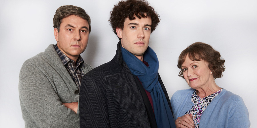 Walliams & Friend. Image shows from L to R: David Walliams, Jack Whitehall, Mrs Hudson (Judy Loe). Copyright: King Bert Productions. Walliams & Friend. Image shows from L to R: David Walliams, Jack Whitehall, Mrs Hudson (Judy Loe). Copyright: King Bert Productions.