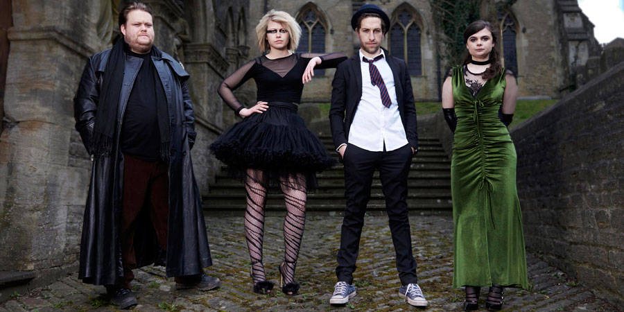 Wasted. Image shows from L to R: Paul 'Morpheus' Durkin (Danny Kirrane), Sarah Durkin (Rose Reynolds), Kent (Dylan Edwards), Alison (Gwyneth Keyworth). Copyright: Angel Eye Media. Wasted. Image shows from L to R: Paul 'Morpheus' Durkin (Danny Kirrane), Sarah Durkin (Rose Reynolds), Kent (Dylan Edwards), Alison (Gwyneth Keyworth). Copyright: Angel Eye Media.