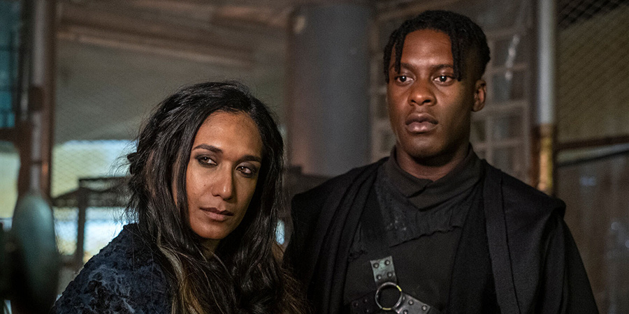 The Watch. Image shows from L to R: Wonse (Bianca Simone Mannie), Carcer Dun (Sam Adewunmi). The Watch. Image shows from L to R: Wonse (Bianca Simone Mannie), Carcer Dun (Sam Adewunmi).