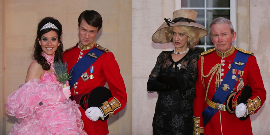 The Windsors. Image shows from L to R: Kate (Louise Ford), Wills (Hugh Skinner), Camilla (Haydn Gwynne), Charles (Harry Enfield). The Windsors. Image shows from L to R: Kate (Louise Ford), Wills (Hugh Skinner), Camilla (Haydn Gwynne), Charles (Harry Enfield).