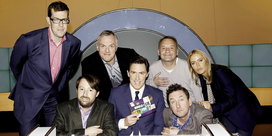 Would I Lie To You?. Image shows from L to R: Richard Osman, David Mitchell, Greg Davies, Rob Brydon, Bob Mortimer, Lee Mack, Patsy Kensit. Copyright: Zeppotron. Would I Lie To You?. Image shows from L to R: Richard Osman, David Mitchell, Greg Davies, Rob Brydon, Bob Mortimer, Lee Mack, Patsy Kensit. Copyright: Zeppotron.