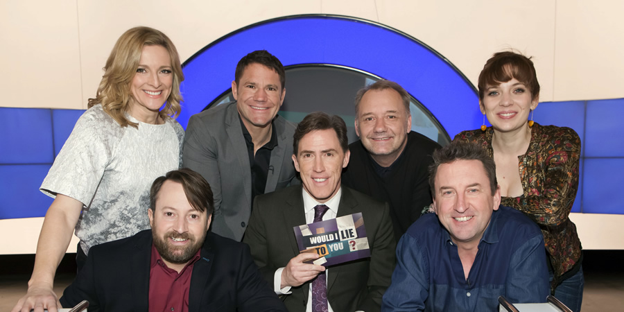 Would I Lie To You?. Image shows from L to R: Gabby Logan, David Mitchell, Steve Backshall, Rob Brydon, Bob Mortimer, Lee Mack, Katherine Parkinson. Copyright: Zeppotron. Would I Lie To You?. Image shows from L to R: Gabby Logan, David Mitchell, Steve Backshall, Rob Brydon, Bob Mortimer, Lee Mack, Katherine Parkinson. Copyright: Zeppotron.