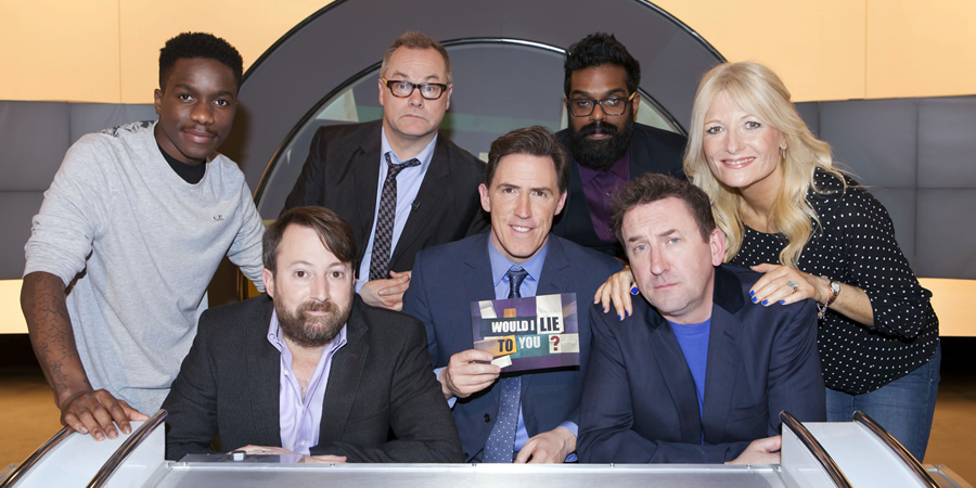 Would I Lie To You?. Image shows from L to R: Tinchy Stryder, David Mitchell, Jack Dee, Rob Brydon, Romesh Ranganathan, Lee Mack, Gaby Roslin. Copyright: Zeppotron. Would I Lie To You?. Image shows from L to R: Tinchy Stryder, David Mitchell, Jack Dee, Rob Brydon, Romesh Ranganathan, Lee Mack, Gaby Roslin. Copyright: Zeppotron.