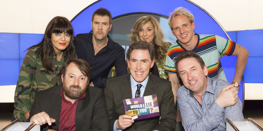 Would I Lie To You?. Image shows from L to R: Claudia Winkleman, David Mitchell, Rhod Gilbert, Rob Brydon, Tracy-Ann Oberman, Jamie Laing, Lee Mack. Copyright: Zeppotron. Would I Lie To You?. Image shows from L to R: Claudia Winkleman, David Mitchell, Rhod Gilbert, Rob Brydon, Tracy-Ann Oberman, Jamie Laing, Lee Mack. Copyright: Zeppotron.