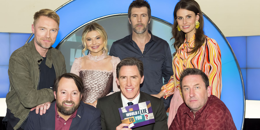 Would I Lie To You?. Image shows from L to R: Ronan Keating, David Mitchell, Georgia Toffolo, Rob Brydon, Rhod Gilbert, Ellie Taylor, Lee Mack. Copyright: Zeppotron. Would I Lie To You?. Image shows from L to R: Ronan Keating, David Mitchell, Georgia Toffolo, Rob Brydon, Rhod Gilbert, Ellie Taylor, Lee Mack. Copyright: Zeppotron.