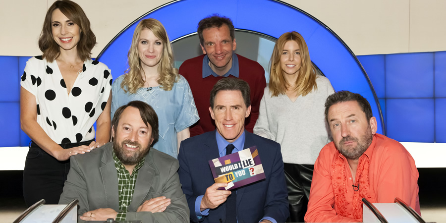 Would I Lie To You?. Image shows from L to R: Alex Jones, David Mitchell, Rachel Parris, Henning Wehn, Rob Brydon, Stacey Dooley, Lee Mack. Copyright: Zeppotron. Would I Lie To You?. Image shows from L to R: Alex Jones, David Mitchell, Rachel Parris, Henning Wehn, Rob Brydon, Stacey Dooley, Lee Mack. Copyright: Zeppotron.