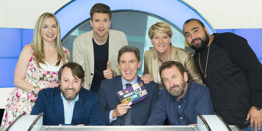 Would I Lie To You?. Image shows from L to R: Victoria Coren Mitchell, David Mitchell, Greg James, Rob Brydon, Clare Balding, Lee Mack, Asim Chaudhry. Copyright: Zeppotron. Would I Lie To You?. Image shows from L to R: Victoria Coren Mitchell, David Mitchell, Greg James, Rob Brydon, Clare Balding, Lee Mack, Asim Chaudhry. Copyright: Zeppotron.