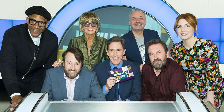 Would I Lie To You?. Image shows from L to R: Jay Blades, David Mitchell, Sue Johnston, Rob Brydon, Bob Mortimer, Lee Mack, Alice Levine. Copyright: Zeppotron. Would I Lie To You?. Image shows from L to R: Jay Blades, David Mitchell, Sue Johnston, Rob Brydon, Bob Mortimer, Lee Mack, Alice Levine. Copyright: Zeppotron.