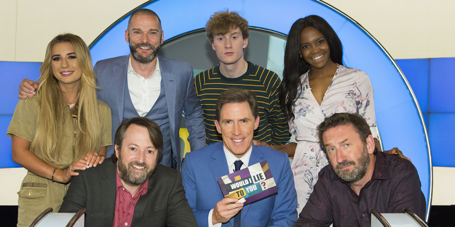 Would I Lie To You?. Image shows from L to R: Dani Dyer, David Mitchell, Fred Sirieix, James Acaster, Rob Brydon, Oti Mabuse, Lee Mack. Copyright: Zeppotron. Would I Lie To You?. Image shows from L to R: Dani Dyer, David Mitchell, Fred Sirieix, James Acaster, Rob Brydon, Oti Mabuse, Lee Mack. Copyright: Zeppotron.