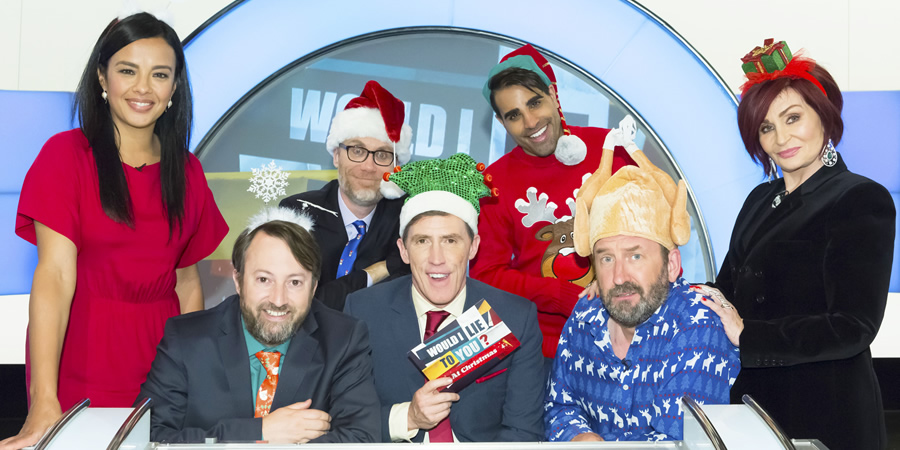 Would I Lie To You?. Image shows from L to R: Liz Bonnin, David Mitchell, Stephen Merchant, Rob Brydon, Ranj Singh, Lee Mack, Sharon Osbourne. Copyright: Zeppotron. Would I Lie To You?. Image shows from L to R: Liz Bonnin, David Mitchell, Stephen Merchant, Rob Brydon, Ranj Singh, Lee Mack, Sharon Osbourne. Copyright: Zeppotron.