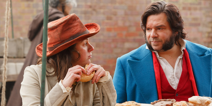 Year Of The Rabbit. Image shows from L to R: Flora Wilson (Jill Halfpenny), Detective Inspector Rabbit (Matt Berry). Copyright: Objective Productions. Year Of The Rabbit. Image shows from L to R: Flora Wilson (Jill Halfpenny), Detective Inspector Rabbit (Matt Berry). Copyright: Objective Productions.