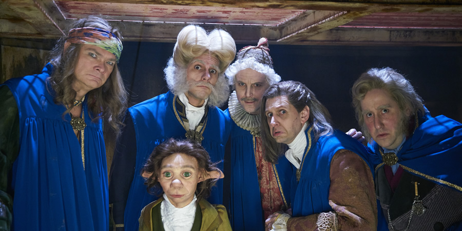 Yonderland. Image shows from L to R: Simon Farnaby, Mathew Baynton, Ben Willbond, Laurence Rickard, Jim Howick. Copyright: Working Title Films. Yonderland. Image shows from L to R: Simon Farnaby, Mathew Baynton, Ben Willbond, Laurence Rickard, Jim Howick. Copyright: Working Title Films.