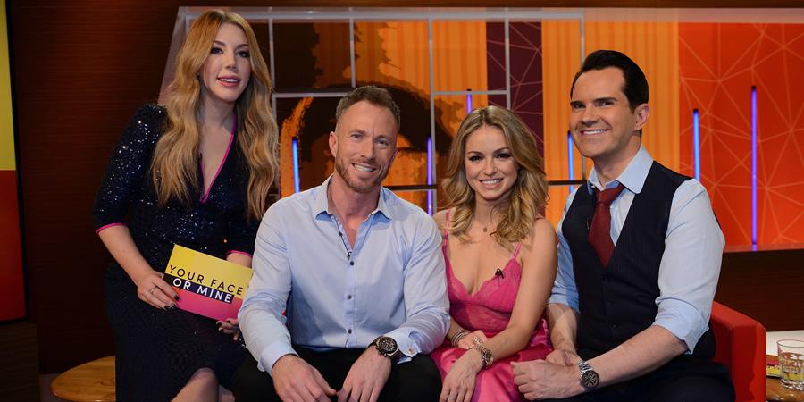 Your Face Or Mine. Image shows from L to R: Katherine Ryan, James Jordan, Ola Jordan, Jimmy Carr. Copyright: Talkback. Your Face Or Mine. Image shows from L to R: Katherine Ryan, James Jordan, Ola Jordan, Jimmy Carr. Copyright: Talkback.