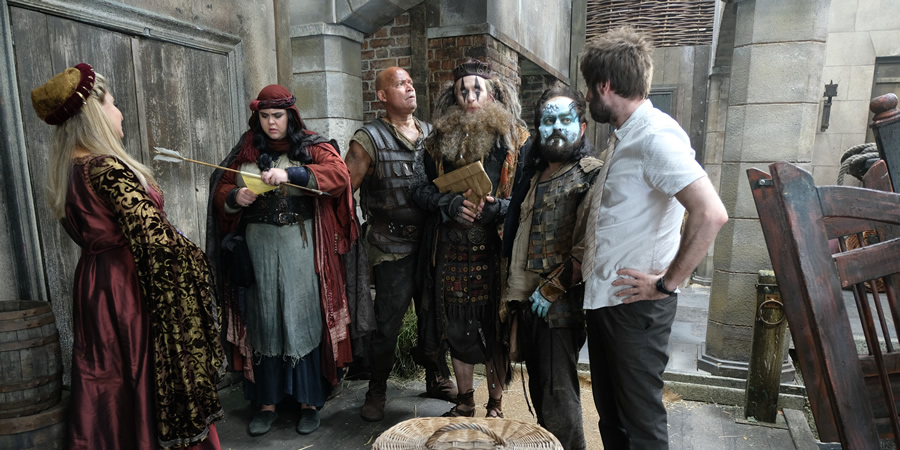 Zapped. Image shows from L to R: Cassandra (Tracy-Ann Oberman), Barbara (Sharon Rooney), Herman (Louis Emerick), Howell (Paul Kaye), Steg (Kenneth Collard), Brian (James Buckley). Zapped. Image shows from L to R: Cassandra (Tracy-Ann Oberman), Barbara (Sharon Rooney), Herman (Louis Emerick), Howell (Paul Kaye), Steg (Kenneth Collard), Brian (James Buckley).