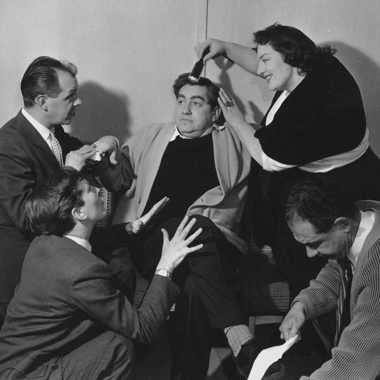Hancock's Half Hour. Image shows from L to R: Bill Kerr (Bill Kerr), Kenneth Williams, Anthony Aloysius St John Hancock (Tony Hancock), Griselda Pugh (Hattie Jacques), Sidney James (Sid James). Copyright: BBC. Hancock's Half Hour. Image shows from L to R: Bill Kerr (Bill Kerr), Kenneth Williams, Anthony Aloysius St John Hancock (Tony Hancock), Griselda Pugh (Hattie Jacques), Sidney James (Sid James). Copyright: BBC.