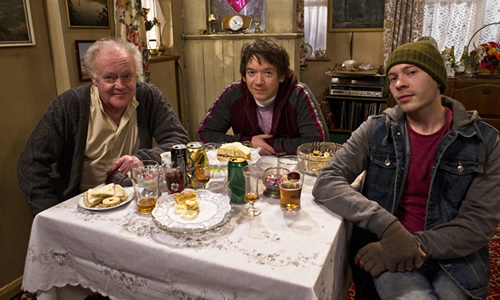 High Hopes. Image shows from L to R: Fagin (Robert Blythe), Hoffman (Steven Meo), Charlie (Oliver Wood). Copyright: BBC. High Hopes. Image shows from L to R: Fagin (Robert Blythe), Hoffman (Steven Meo), Charlie (Oliver Wood). Copyright: BBC.