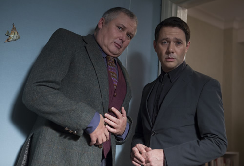 Inside No. 9. Image shows from L to R: Stevie (Conleth Hill), Tom (Reece Shearsmith). Copyright: BBC. Inside No. 9. Image shows from L to R: Stevie (Conleth Hill), Tom (Reece Shearsmith). Copyright: BBC.