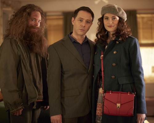 Inside No. 9. Image shows from L to R: Migg (Steve Pemberton), Tom (Reece Shearsmith), Gerri (Gemma Arterton). Copyright: BBC. Inside No. 9. Image shows from L to R: Migg (Steve Pemberton), Tom (Reece Shearsmith), Gerri (Gemma Arterton). Copyright: BBC.