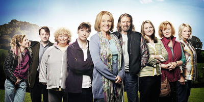Jam & Jerusalem. Image shows from L to R: Tash Vine (Sally Phillips), Dr James Vine (David Mitchell), Rosie Bales (Dawn French), Tip Haddam (Pauline McLynn), Sal Vine (Sue Johnston), Jock (Clive Russell), Kate Bales (Rosie Cavaliero), Eileen Pike (Maggie Steed), Caroline Martin (Jennifer Saunders). Copyright: BBC. Jam & Jerusalem. Image shows from L to R: Tash Vine (Sally Phillips), Dr James Vine (David Mitchell), Rosie Bales (Dawn French), Tip Haddam (Pauline McLynn), Sal Vine (Sue Johnston), Jock (Clive Russell), Kate Bales (Rosie Cavaliero), Eileen Pike (Maggie Steed), Caroline Martin (Jennifer Saunders). Copyright: BBC.