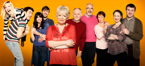 Love And Marriage. Image shows from L to R: Sarah Paradise (Ashley Jensen), Kevin Paradise (Stewart Wright), Heather McCallister (Niky Wardley), Charlie McCallister (James McArdle), Pauline Paradise (Alison Steadman), Ken Paradise (Duncan Preston), Tommy Sutherland (Larry Lamb), Rowan Holdaway (Celia Imrie), Michelle Paradise (Zoe Telford), Martin Paradise (Graeme Hawley). Copyright: Tiger Aspect Productions. Love And Marriage. Image shows from L to R: Sarah Paradise (Ashley Jensen), Kevin Paradise (Stewart Wright), Heather McCallister (Niky Wardley), Charlie McCallister (James McArdle), Pauline Paradise (Alison Steadman), Ken Paradise (Duncan Preston), Tommy Sutherland (Larry Lamb), Rowan Holdaway (Celia Imrie), Michelle Paradise (Zoe Telford), Martin Paradise (Graeme Hawley). Copyright: Tiger Aspect Productions.