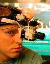 Robert Webb wearing a special camera during the filming of Peep Show. The camera records what he is looking at. Jeremy Usbourne (Robert Webb). Copyright: Objective Productions. Robert Webb wearing a special camera during the filming of Peep Show. The camera records what he is looking at. Jeremy Usbourne (Robert Webb). Copyright: Objective Productions.