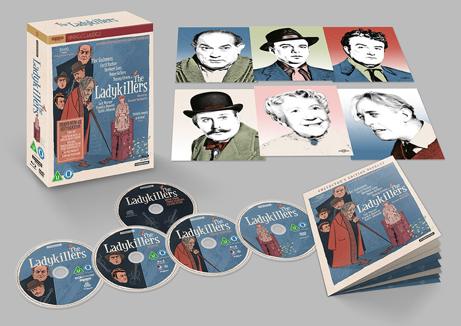 The Ladykillers 2020 UHD Blu-ray box set contents. Copyright: Ealing Studios. The Ladykillers 2020 UHD Blu-ray box set contents. Copyright: Ealing Studios.