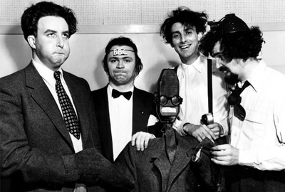 The Goon Show. Image shows from L to R: Hercules Grytpype-Thynne (Peter Sellers), Neddie Seagoon (Harry Secombe), Count Jim Moriarty (Spike Milligan), Professor Osric Pureheart (Michael Bentine). Copyright: BBC. The Goon Show. Image shows from L to R: Hercules Grytpype-Thynne (Peter Sellers), Neddie Seagoon (Harry Secombe), Count Jim Moriarty (Spike Milligan), Professor Osric Pureheart (Michael Bentine). Copyright: BBC.