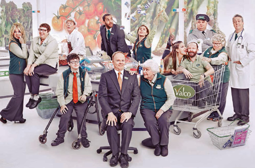 Trollied. Image shows from L to R: Linda (Faye McKeever), Sue (Lorraine Cheshire), Neville (Dominic Coleman), Harry (Jack Carroll), Daniel (Samuel Anderson), Andy (Mark Addy), Charlie (Aisling Bea), Margaret (Rita May), Lisa (Beverly Rudd), Colin (Carl Rice), Ian (Victor McGuire), Rose (Miriam Margolyes), Brian (Stephen Tompkinson). Copyright: Roughcut Television. Trollied. Image shows from L to R: Linda (Faye McKeever), Sue (Lorraine Cheshire), Neville (Dominic Coleman), Harry (Jack Carroll), Daniel (Samuel Anderson), Andy (Mark Addy), Charlie (Aisling Bea), Margaret (Rita May), Lisa (Beverly Rudd), Colin (Carl Rice), Ian (Victor McGuire), Rose (Miriam Margolyes), Brian (Stephen Tompkinson). Copyright: Roughcut Television.
