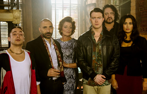 Undercover. Image shows from L to R: Stepan (Ryan Sampson), Ara (Sacha Alexander), Lucine (Bernice Stegers), Chris (Daniel Rigby), Garabed (Ivan Kaye), Lara (Yasmine Akram). Copyright: Bonafide Films / Baby Cow Productions. Undercover. Image shows from L to R: Stepan (Ryan Sampson), Ara (Sacha Alexander), Lucine (Bernice Stegers), Chris (Daniel Rigby), Garabed (Ivan Kaye), Lara (Yasmine Akram). Copyright: Bonafide Films / Baby Cow Productions.