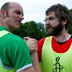 The Amnesty Comics vs Critics Football Match. Image shows from L to R: Edd McCracken, Rob Rouse. The Amnesty Comics vs Critics Football Match. Image shows from L to R: Edd McCracken, Rob Rouse.
