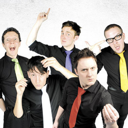 The Noise Next Door - Their Finest Hour. Image shows from L to R: Matt Grant, Charlie Granville, Tom Houghton, Sam Pacelli, Tom Livingstone. Copyright: Stunt Baby / BBC. The Noise Next Door - Their Finest Hour. Image shows from L to R: Matt Grant, Charlie Granville, Tom Houghton, Sam Pacelli, Tom Livingstone. Copyright: Stunt Baby / BBC.