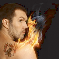 Rhod Gilbert: The Man with the Flaming Battenberg Tattoo. Rhod Gilbert. Copyright: BBC. Rhod Gilbert: The Man with the Flaming Battenberg Tattoo. Rhod Gilbert. Copyright: BBC.