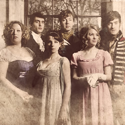 Austentatious: An Improvised Jane Austen Novel. Image shows from L to R: Amy Cooke-Hodgson, Graham Dickson, Cariad Lloyd, Andrew Hunter Murray, Rachel Parris, Joseph Morpurgo. Austentatious: An Improvised Jane Austen Novel. Image shows from L to R: Amy Cooke-Hodgson, Graham Dickson, Cariad Lloyd, Andrew Hunter Murray, Rachel Parris, Joseph Morpurgo.