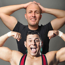 Brendon Burns and Colt Cabana Sit in a Fifty-Seater Around Midnight and Provide the Commentary to Bad Wrestling Matches. Image shows from L to R: Brendon Burns, Colt Cabana. Brendon Burns and Colt Cabana Sit in a Fifty-Seater Around Midnight and Provide the Commentary to Bad Wrestling Matches. Image shows from L to R: Brendon Burns, Colt Cabana.