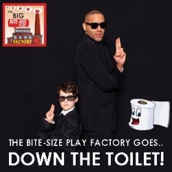 The Big Bite-Size Plays Factory Goes Down the Toilet. Copyright: ABC Television. The Big Bite-Size Plays Factory Goes Down the Toilet. Copyright: ABC Television.