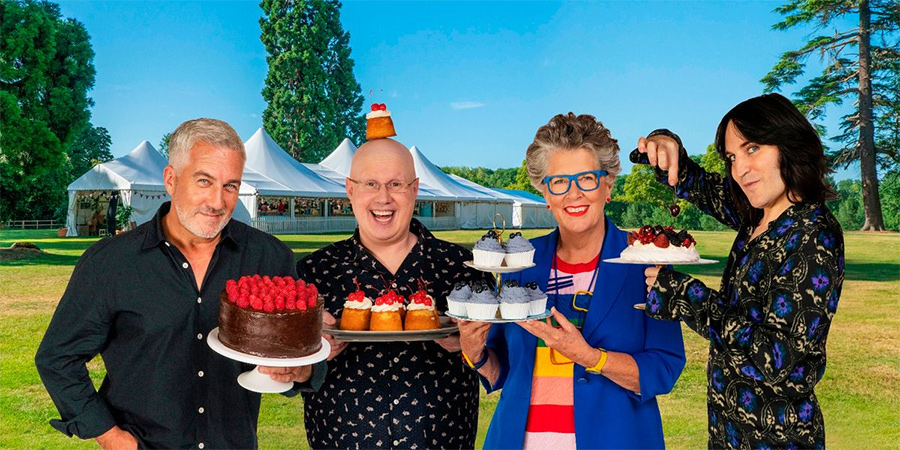 The Great British Bake Off. Image shows from L to R: Paul Hollywood, Matt Lucas, Prue Leith, Noel Fielding. The Great British Bake Off. Image shows from L to R: Paul Hollywood, Matt Lucas, Prue Leith, Noel Fielding.