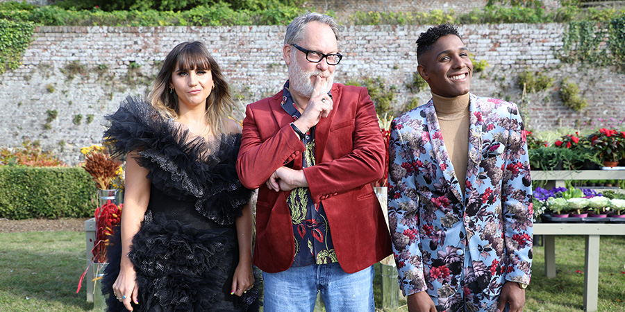 The Big Flower Fight. Image shows from L to R: Natasia Demetriou, Vic Reeves, Kristen Griffith-VanderYacht. The Big Flower Fight. Image shows from L to R: Natasia Demetriou, Vic Reeves, Kristen Griffith-VanderYacht.