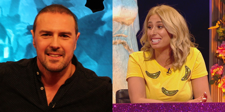 Celebrity Juice. Image shows from L to R: Paddy McGuinness, Stacey Solomon. Celebrity Juice. Image shows from L to R: Paddy McGuinness, Stacey Solomon.