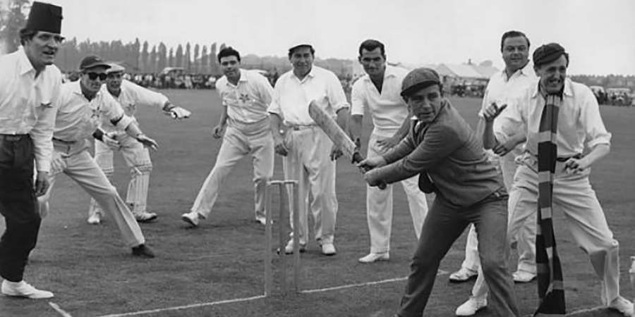 Comedians including Tommy Cooper and Tony Hancock playing cricket. Comedians including Tommy Cooper and Tony Hancock playing cricket.