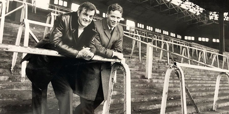Eddie Braben and Liverpool FC's Billy Liddell in the club's stadium. Eddie Braben and Liverpool FC's Billy Liddell in the club's stadium.
