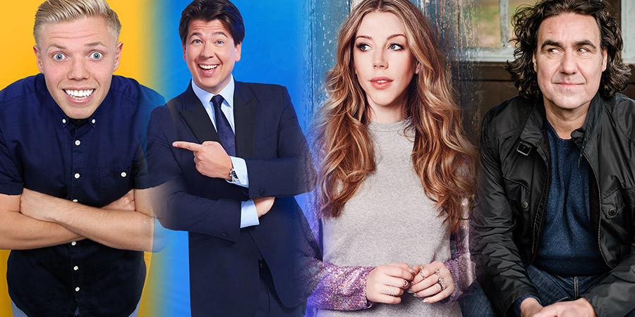 Image shows from L to R: Rob Beckett, Michael McIntyre, Katherine Ryan, Micky Flanagan. Image shows from L to R: Rob Beckett, Michael McIntyre, Katherine Ryan, Micky Flanagan.